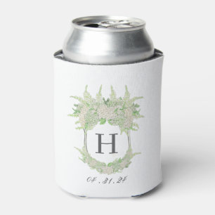 Watercolor Green and White Hydrangea Crest Can Cooler