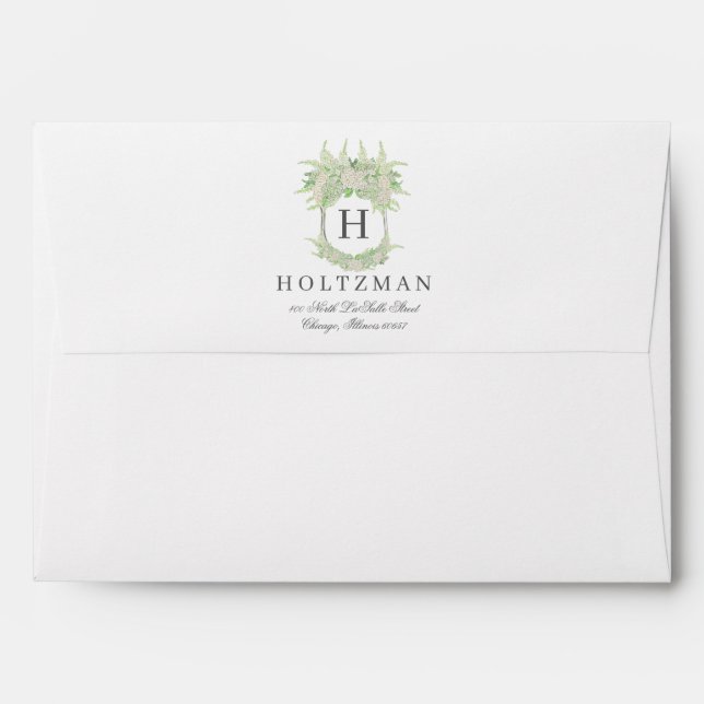 Watercolor Green and White Hydrangea Crest Envelope (Back (Top Flap))