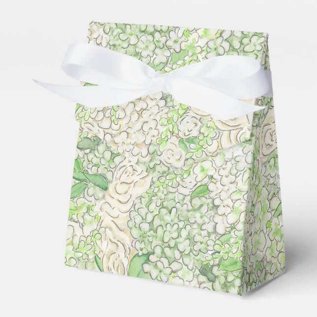 Watercolor Green and White Hydrangea Crest Favor Box (Front Side)