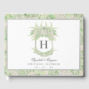 Watercolor Green and White Hydrangea Crest Guest Book