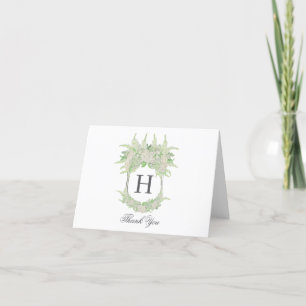 Watercolor Green and White Hydrangea Crest Wedding Thank You Card