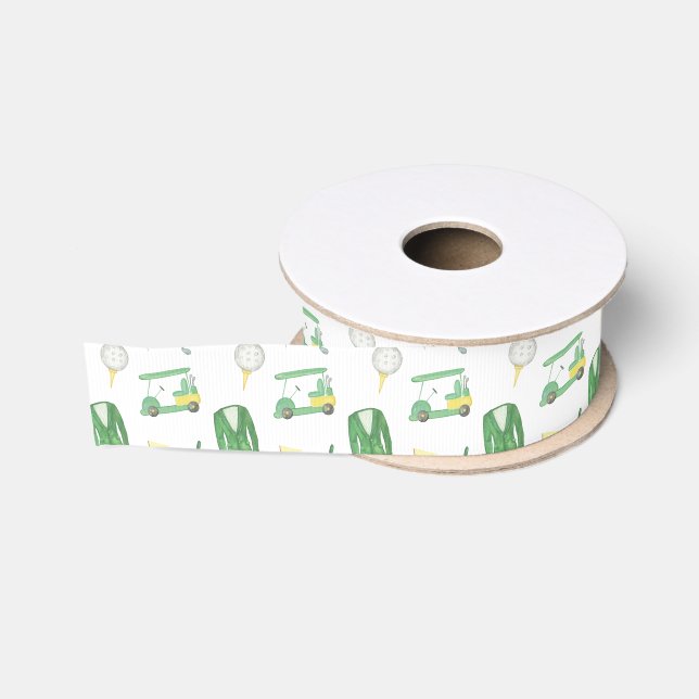 Watercolor Green and Yellow Golf Tournament  Grosgrain Ribbon (Spool)