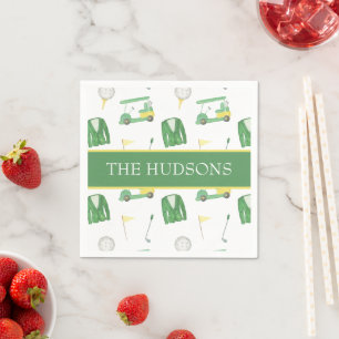 Watercolor Green and Yellow Golf Tournament  Napkin