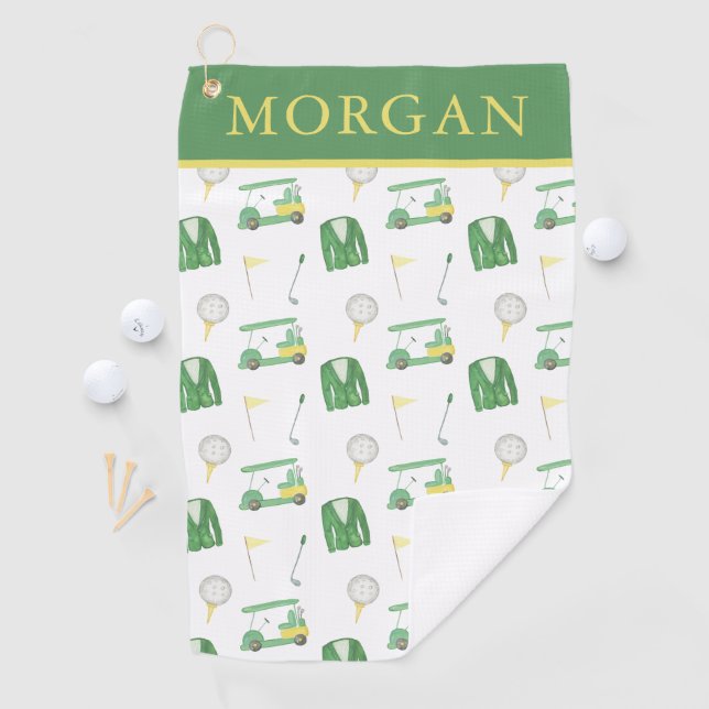 Watercolor Green and Yellow Golf Tournament Towel (InSitu)