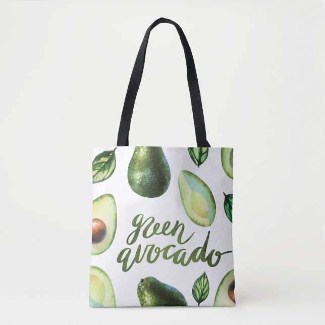Watercolor Green Avocado Modern Calligraphy Tote Bag (Front)