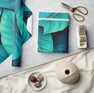 Watercolor Green Banana Foliage Pattern Wrapping Paper