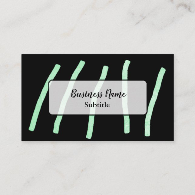 Watercolor Green Black Minimalistic Business Cards (Front)