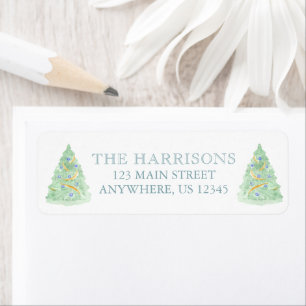 Watercolor Green & Blue Christmas Tree Address