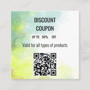 Watercolor Green & Blue Discount Coupon Card 