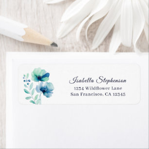 Watercolor Green & Blue Floral Return Address