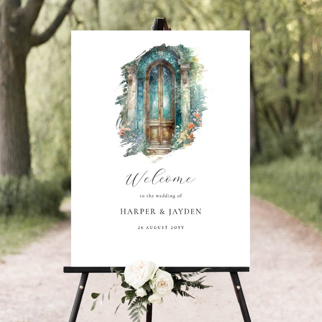Watercolor Green Blue, Teal Wedding Welcome Sign (Creator Uploaded)