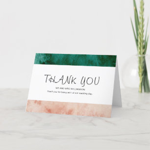 Watercolor Green Blush Pink Formal Modern Wedding  Thank You Card