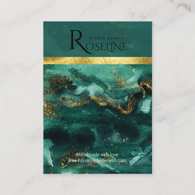 watercolor green brush gold  Logo Earring Display Business Card (Front)