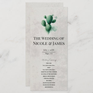 Watercolor Green Cactus Stone Grey Wedding Program