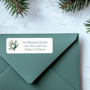 Watercolor Green Christmas Ornament Return Address