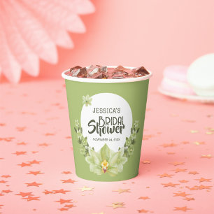 Watercolor Green Clivia Floral Bridal Shower Paper Cups