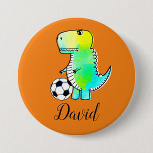 Watercolor Green Dinosaur With Custom Name 3 Inch Round Button