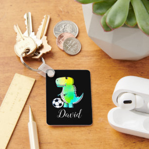 Watercolor Green Dinosaur With Custom Name  Keychain