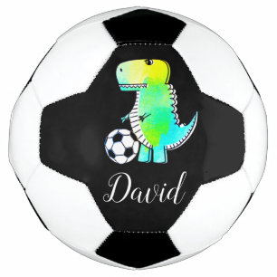 Watercolor Green Dinosaur With Custom Name Soccer Ball