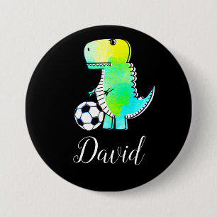 Watercolor Green Dinosaur With Editable Name 3 Inch Round Button