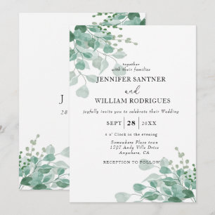 Watercolor Green Eucalyptus Floral foliage Wedding Invitation