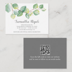 Watercolor Green Eucalyptus QR code Business Card