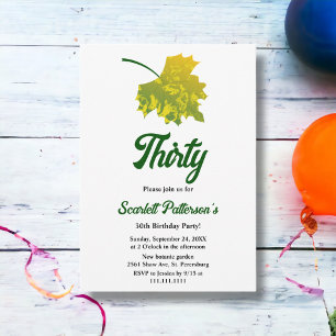 Watercolor Green Fall Leaves Autumn 30th Birthday Invitation