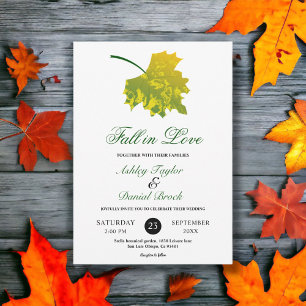 Watercolor Green Fall Leaves Autumn Floral Wedding Invitation