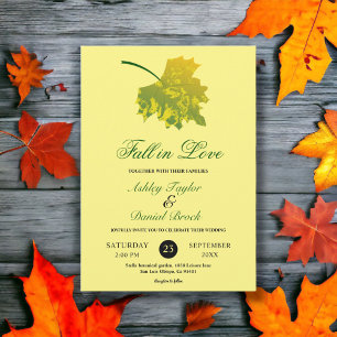 Watercolor Green Fall Leaves Yellow Floral Wedding Invitation