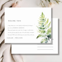 Watercolor Green Fern Foliage Thank You Wedding