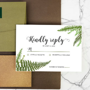 Watercolor Green Fern Leaf Wedding Engagement RSVP