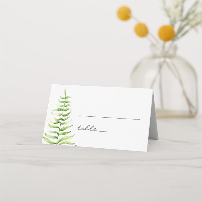 Watercolor green fern. Woodland botanical wedding Place Card (Front)