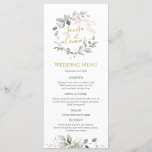 Watercolor Green Foliage Menu Mariage