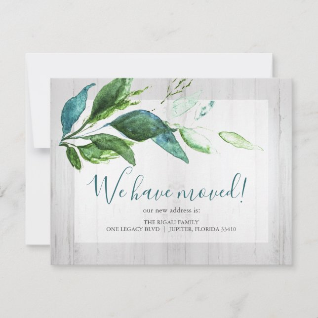Watercolor Green Foliage Moving Announcement (Front)