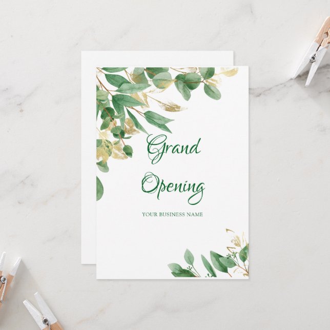 Watercolor Green Foliage Salon Grand Opening Invitation (Front/Back In Situ)