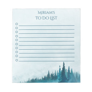 Watercolor Green Forest Blue Notepad
