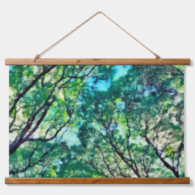 Watercolor Green Forest Hanging Tapestry (Front)