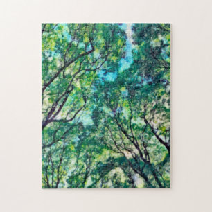 Watercolor Green Forest Jigsaw Puzzle