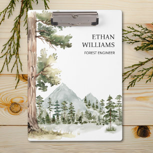 Watercolor Green Forest Landscape Personalized Clipboard