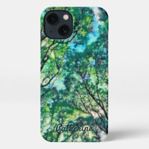 Watercolor Green Forest Monogram iPhone 13 Case