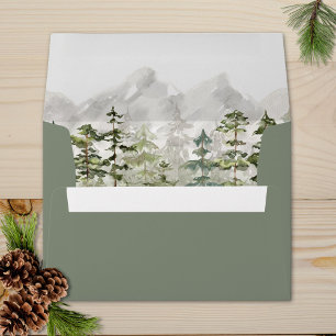 Watercolor Green Forest Mountain Return Address Envelope