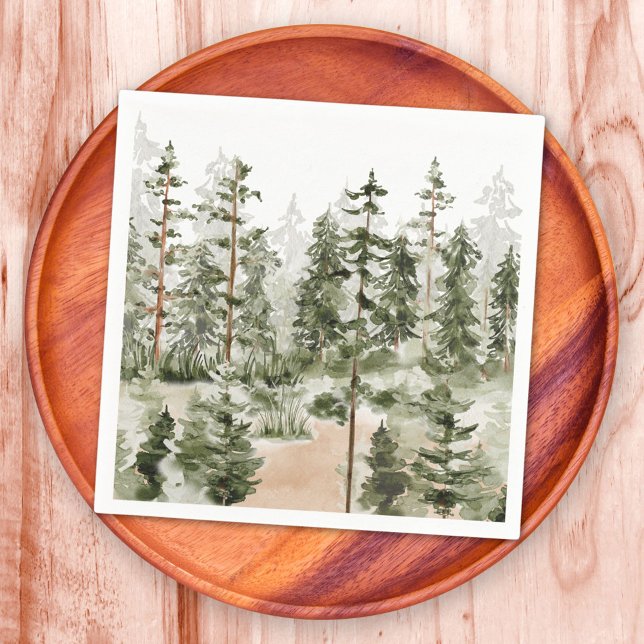 Watercolor Green Forest Napkin (In situ)