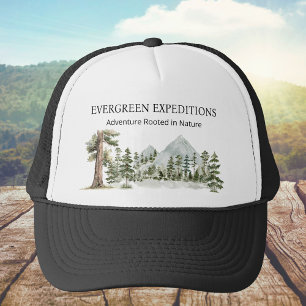 Watercolor Green Forest Outdoor Business Trucker Hat