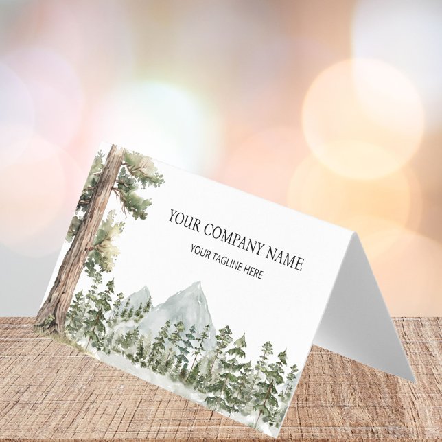 Watercolor Green Forest Outdoor Folded Business Card (In situ)
