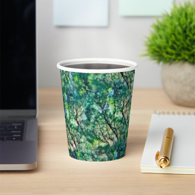 Watercolor Green Forest Pattern Paper Cups (Insitu)
