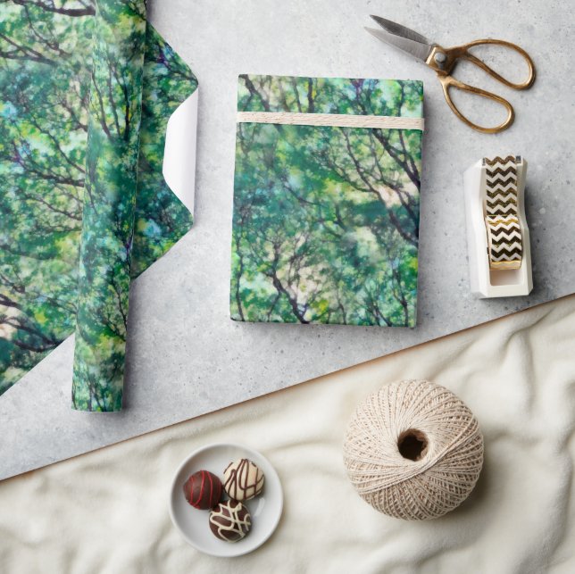 Watercolor Green Forest Pattern Wrapping Paper (Crafts)