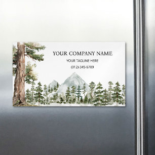 Watercolor Green Forest Personalized Outdoor Magnetic Business Card