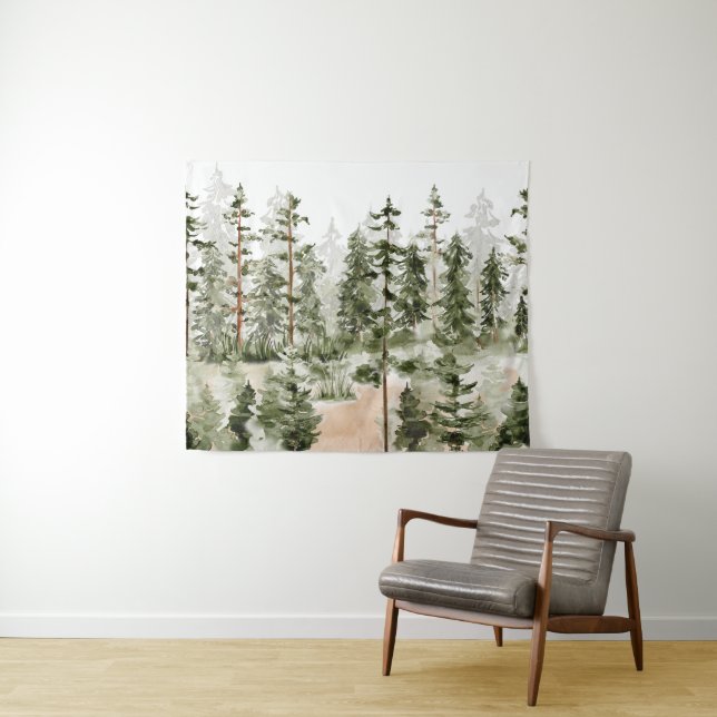 Watercolor Green Forest Tapestry (In Situ (Horizontal))