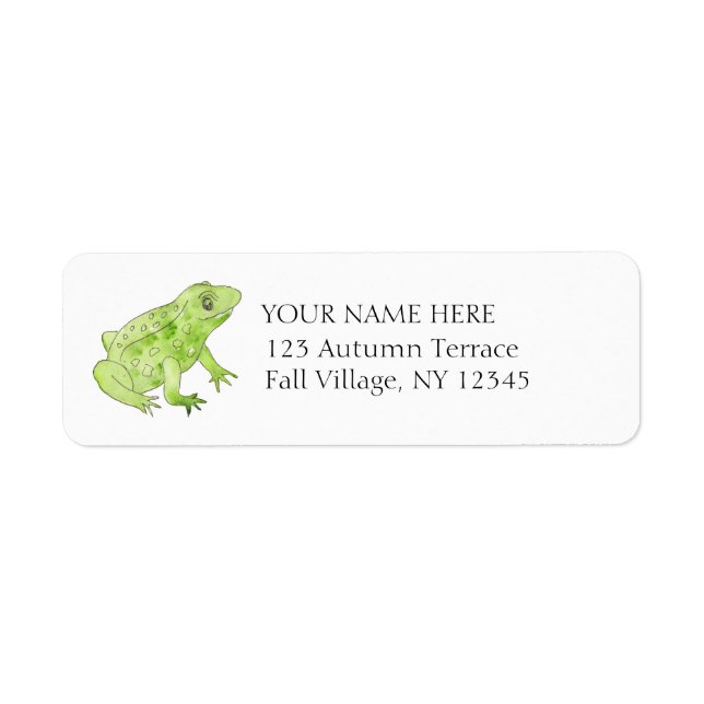 Watercolor Green Frog Hand-Painted Nature Address (Front)