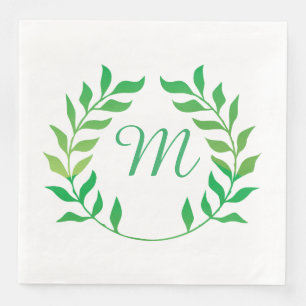 Watercolor Green Garland Monogram Napkin